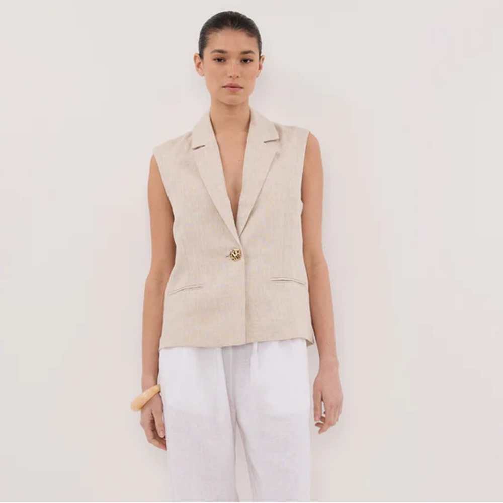DISSH SELAH NATURAL LINEN SLEEVELESS VEST